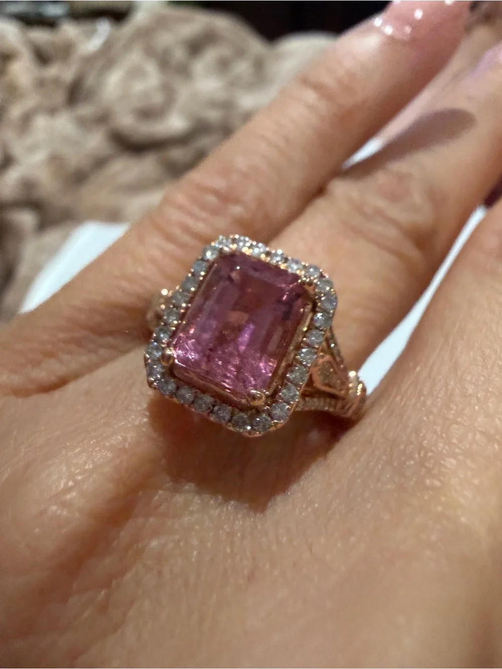 $7218 Natural 2.11 CT Pink Tourmaline & Diamond Ring | 14K Rose Gold